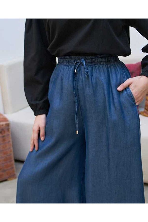1138-denim Lastikli Bol Paça Pantolon Koyu Mavi - 7