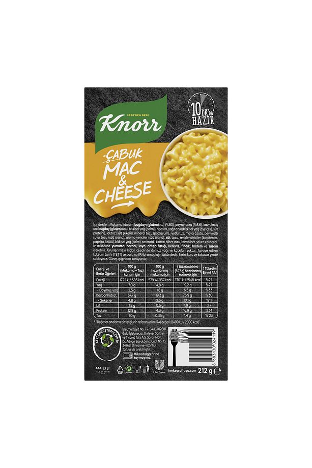 Çabuk Makarna Mac And Cheese Peynirli 212 gr 2 Adet - 8