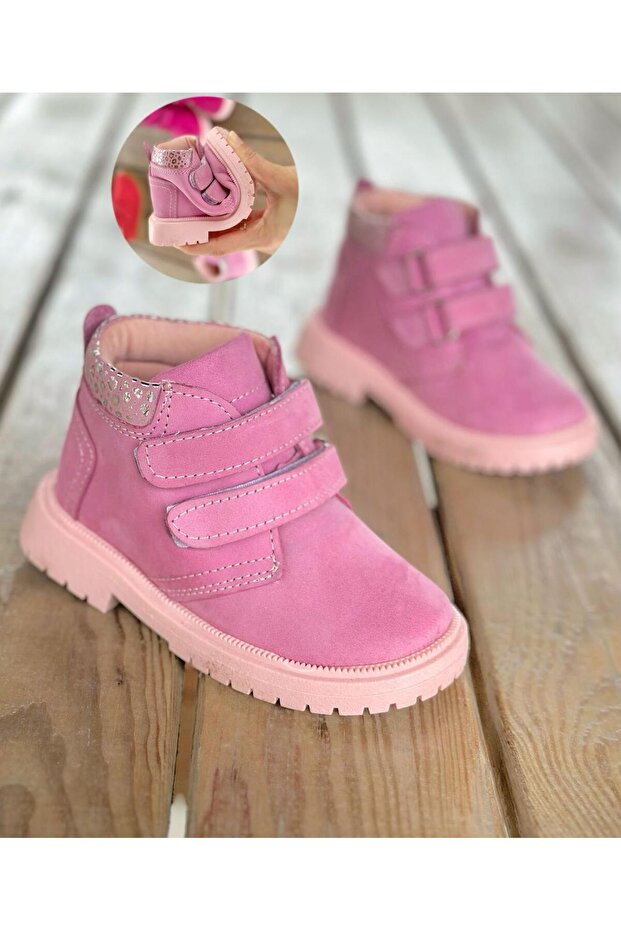 Ultra Esnek Hafif Tabanlı Çocuk Bot Gerçek Deri Cırtlı Bebe Bot - 1