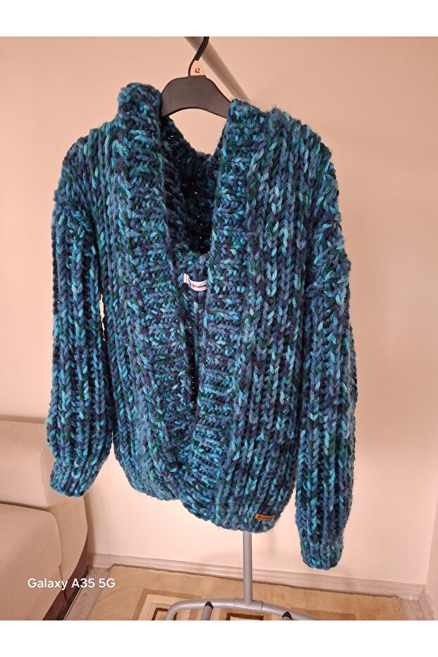 Hırka Dev ip Selanik örgü kapşonlu - 3