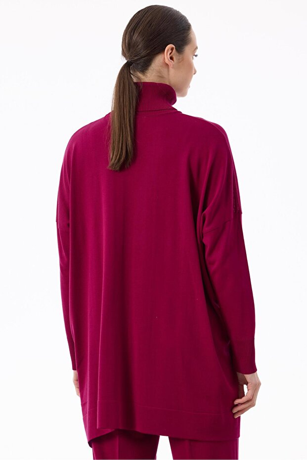 Balıkçı Yaka Oversize Basic Triko Tunik FUŞYA - 4