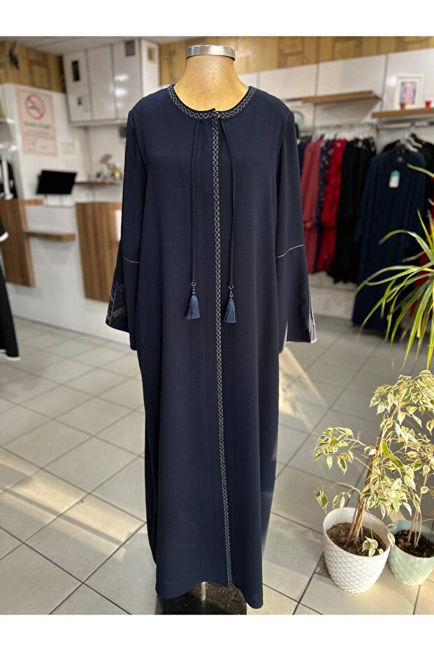 Lacivert işlemeli Pardösü - 1
