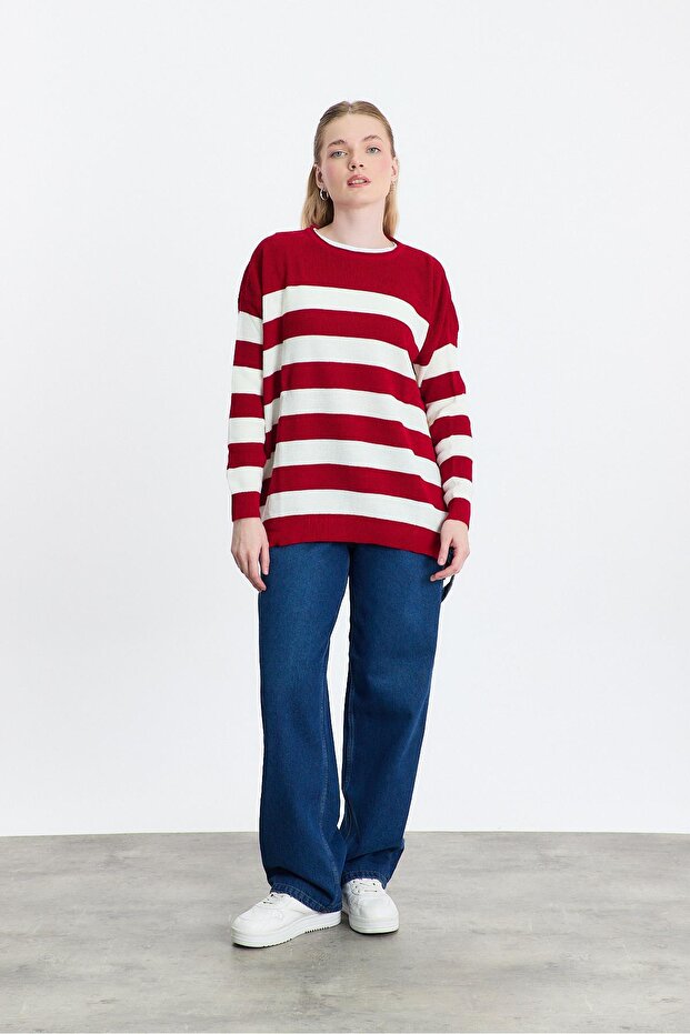 Red Crew Neck Striped Tunic 5380 - 1
