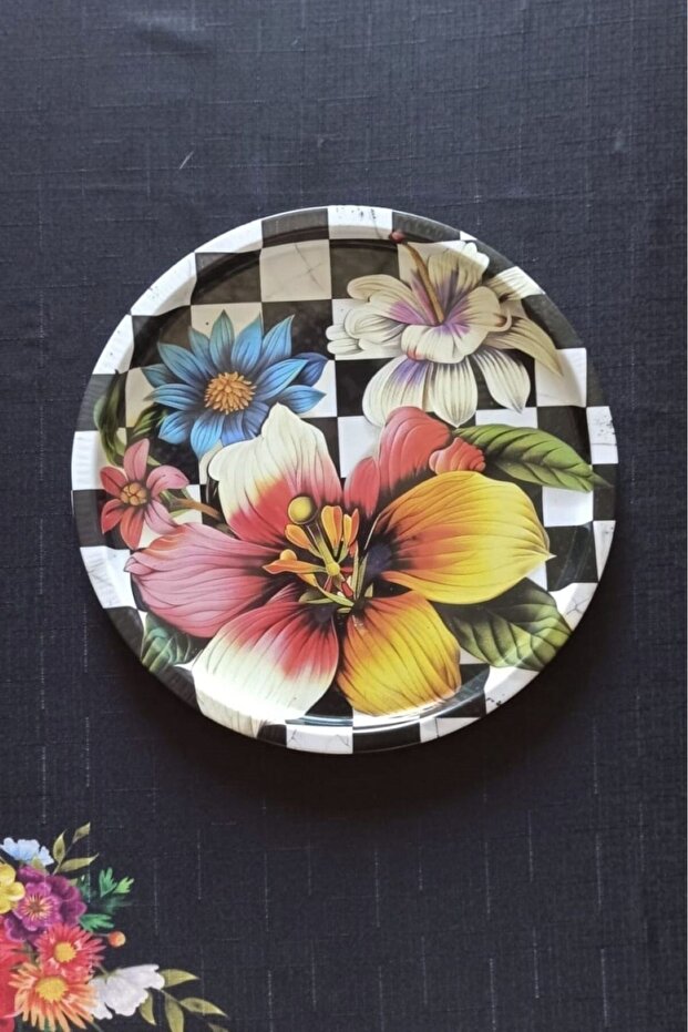 صينية عرض حديثة منقوشة متعددة الأغراض صينية مستديرة مقاس 32 سم - 1