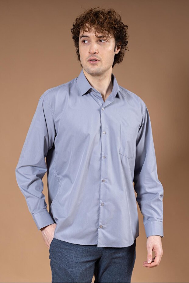 Men's Classic Plain Dakron Long Sleeve Regular Fit Dad Fabric Shirt 8130