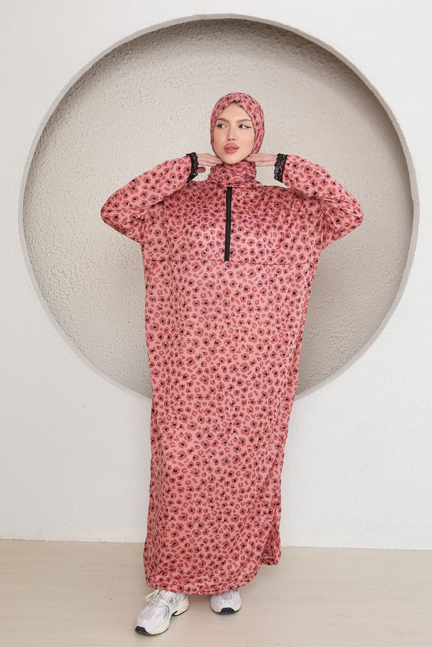 Women's Prayer Dress with Half Zipper Shawl Self Turban