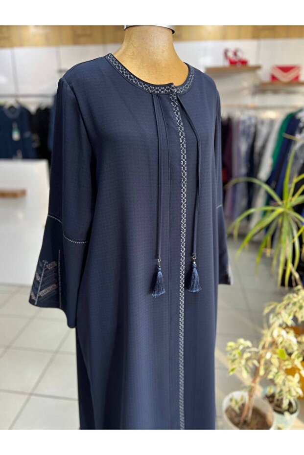 Lacivert işlemeli Pardösü - 2
