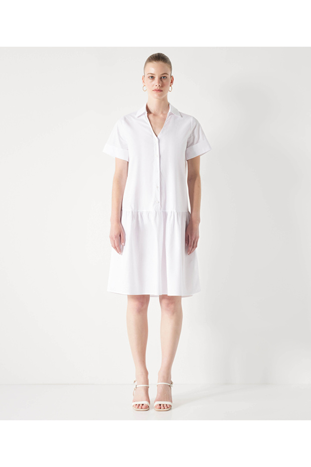 Gömlek Yaka Düğmeli Elbise - 1