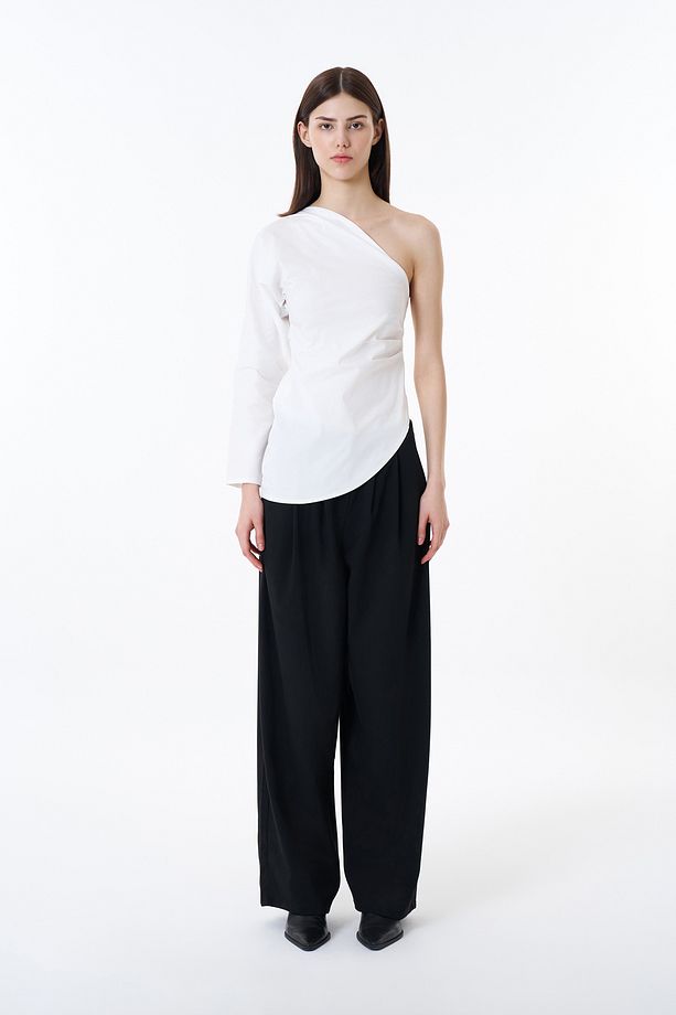 Drape Detaylı Tek Omuz Bluz Ekru - 3