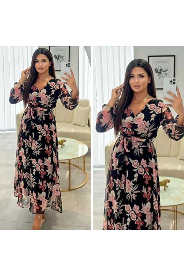 Chiffon V-Neck Balloon Sleeve Chiffon