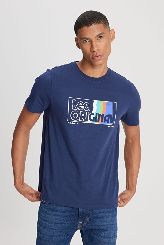 Regular Fit Regular Cut Crew Neck 100% Cotton Navy Blue T-Shirt