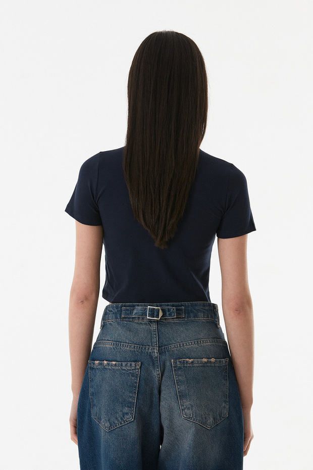 Basic Bisiklet Yaka Crop Tişört - 6