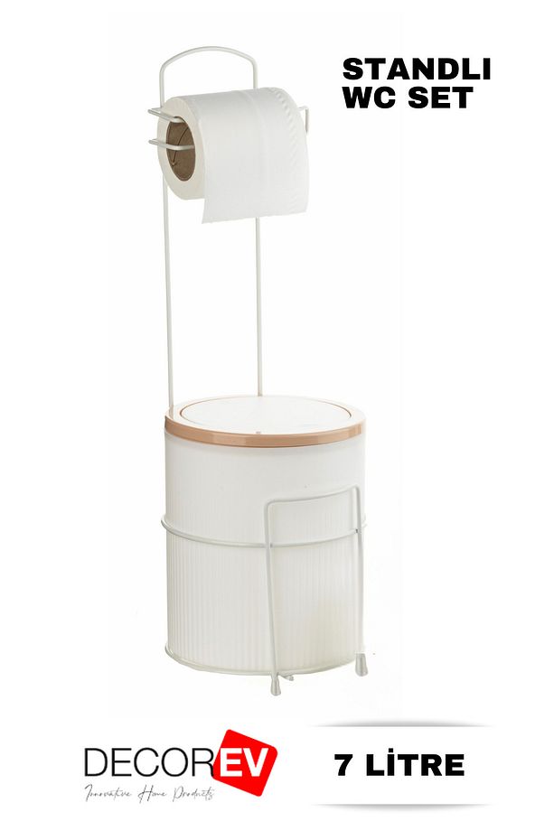 7 Litre Banyo Mutfak Çöp Kovası Metal Standlı Tuvalet Wc Kağıtlık Seti - 2