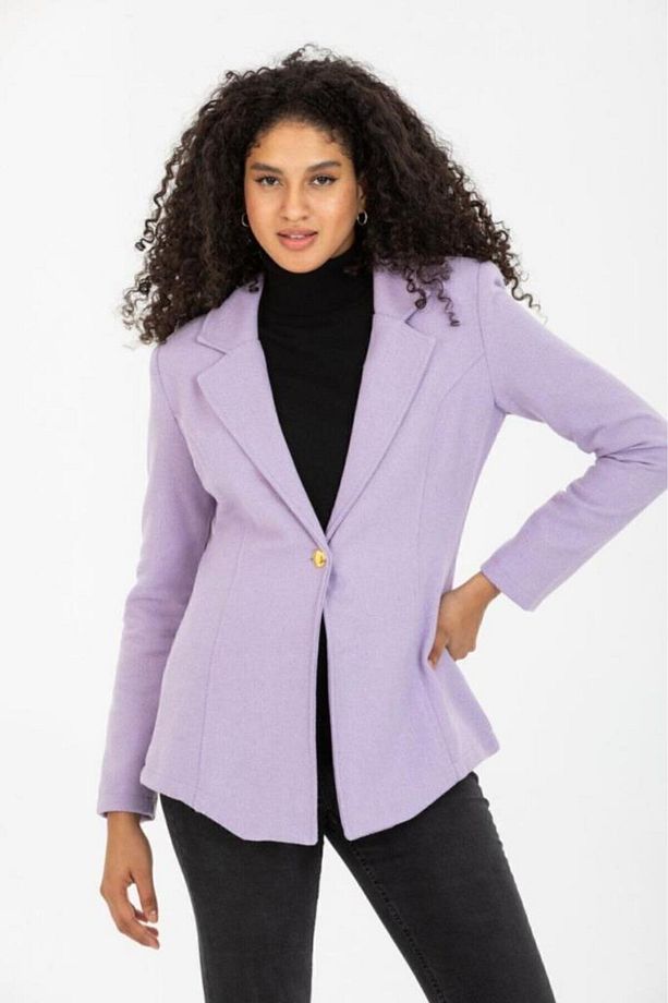 Kadın Kendinden Desenli Astarlı Kaşe Tek Düğmeli Kışlık Blazer Ceket 3449400 - 2