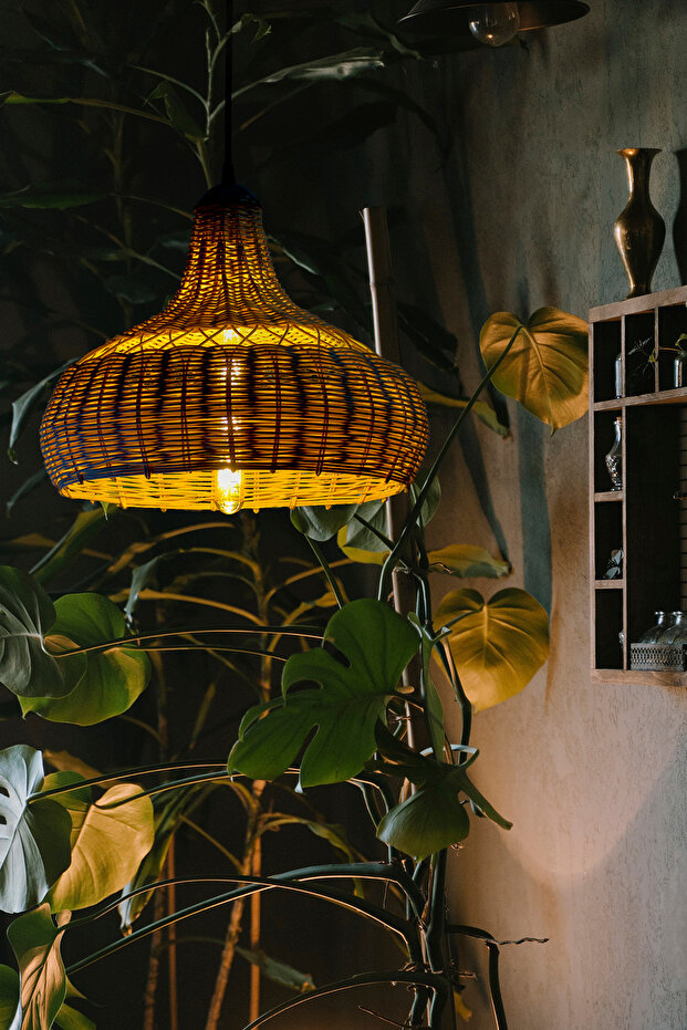 Hasır Avize Doğal Bambu Rattan Cloud: 35cm