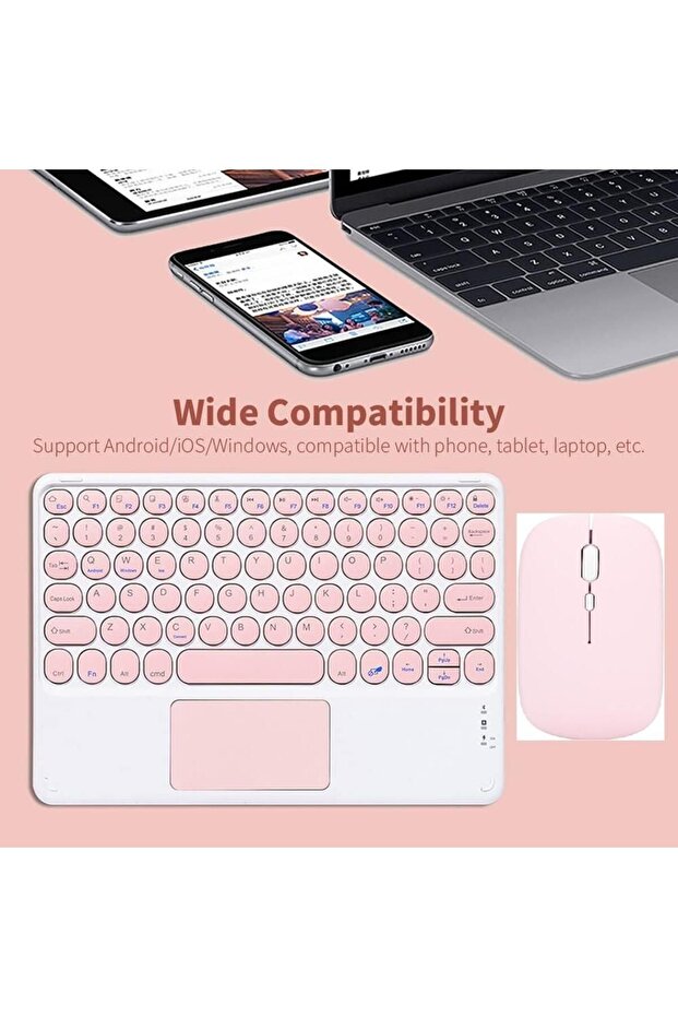 Durabook R11 Rugged 11.6" Uyumlu Bluetooth Şarjlı TouchPad'li Klavye Mouse Seti - Pembe - 5