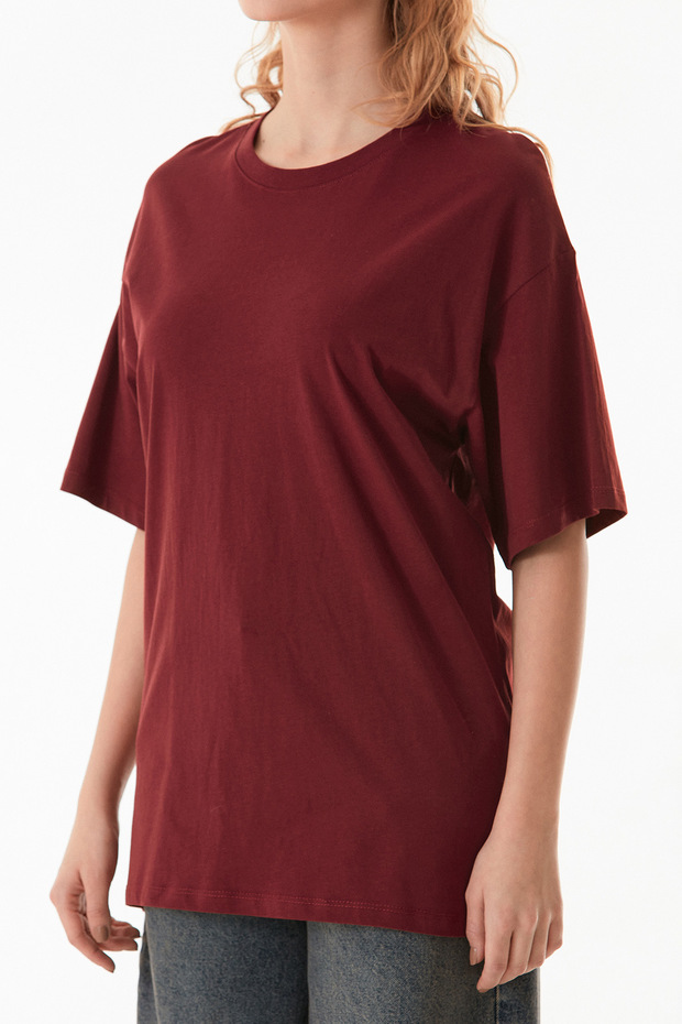 Basic Oversize Bisiklet Yaka Tişört - 7