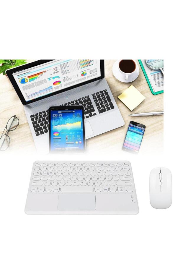 Inovio Evo Tab 7 Pro 7" Uyumlu Bluetooth Şarjlı TouchPad'li Klavye Mouse Seti - Beyaz - 2