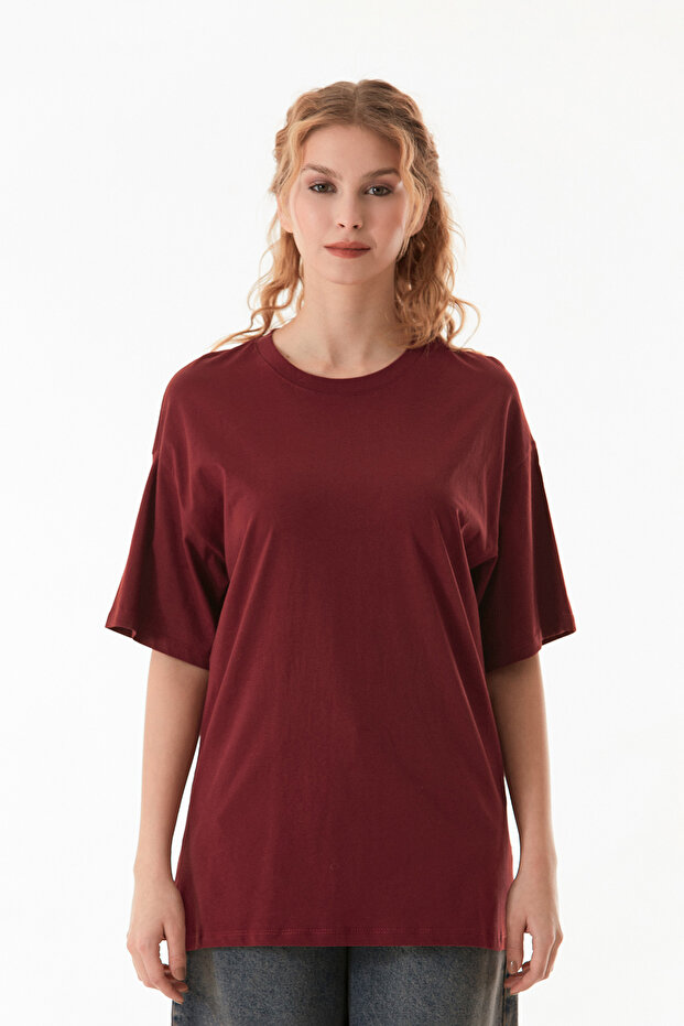 Basic Oversize Bisiklet Yaka Tişört - 8