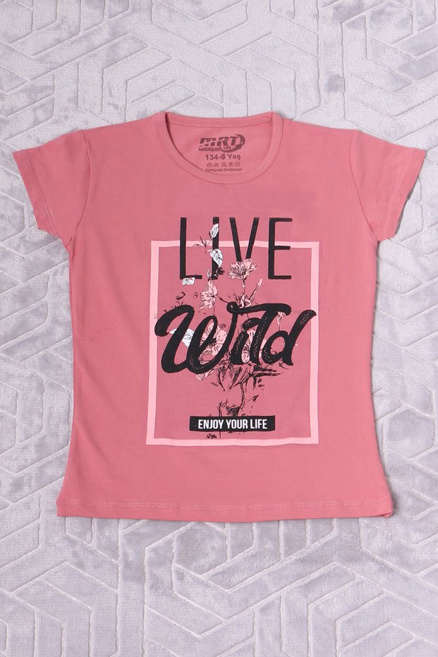 Girls T-Shirt - Live Wild Printed, Crew Neck, F17
