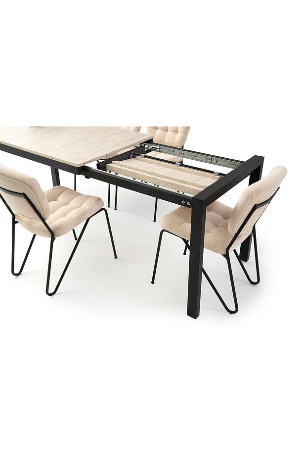 Tuğra Sidon Desen Açılır 80X70 Masa 4 Kişilik Babyface Kumaş Metal Ay Sandalye Masa Takımı - 3