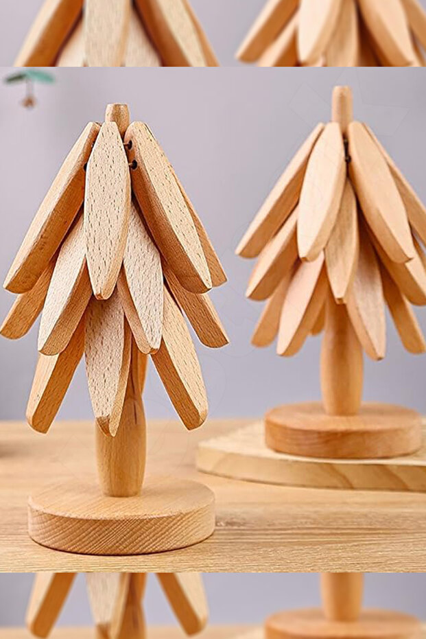 Bamboo Trivet Set of 4 - Practical Folding, Wooden Coasters - 4