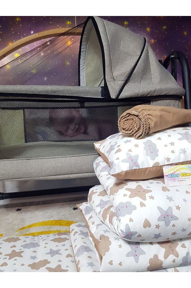 45x85 Keten Portatif Beşik ve Uyku Seti - Tenteli Silinebilir Lüks Keten Fileli - 6