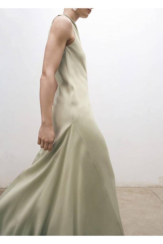 Saten sırt dekolteli elbise - 1