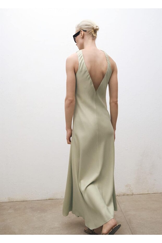 Saten sırt dekolteli elbise - 4