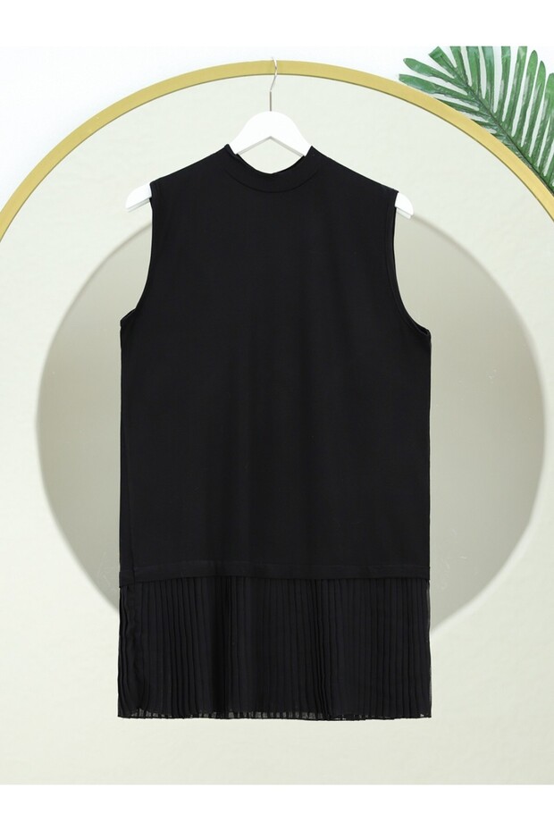 Stand Collar Skirt Pleated Combed Cotton Underwear -Black