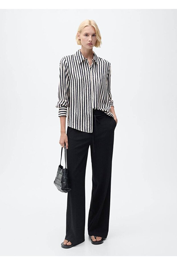 Çizgili dökümlü gömlek - 2