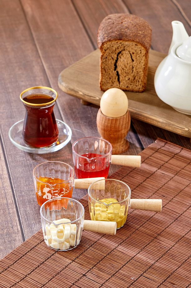 4'lü Ahşap Saplı Mika Reçellik Sosluk Sofra Sunum Kahvaltı Seti - Ahşap Saplı Sunumluk 80 ml - 8
