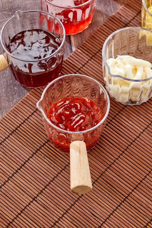 4'lü Ahşap Saplı Mika Reçellik Sosluk Sofra Sunum Kahvaltı Seti - Ahşap Saplı Sunumluk 80 ml - 4