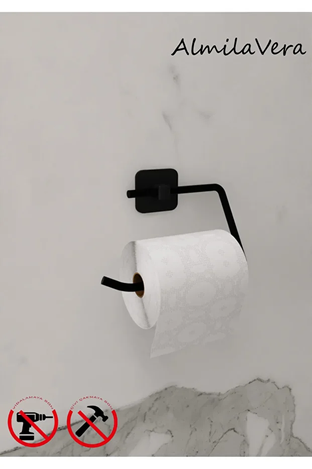 Siyah Yapışkanlı Kare Tuvalet Kağıtlık Wc Askılık Wc Kağıtlık - 1