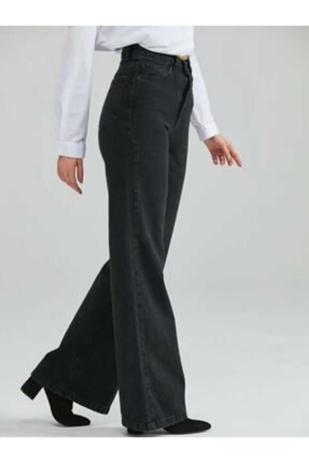 Lya Hsn Comfortable Buggy Black High Waist Stretch Fabric Loose Jeans New Season