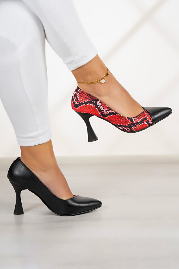 Jatqılı Plus Red Snake Goblet Heeled Shoes