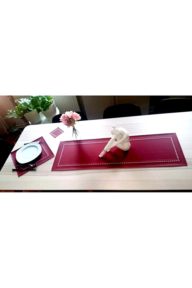 kare desenli runner (bordo) - 3