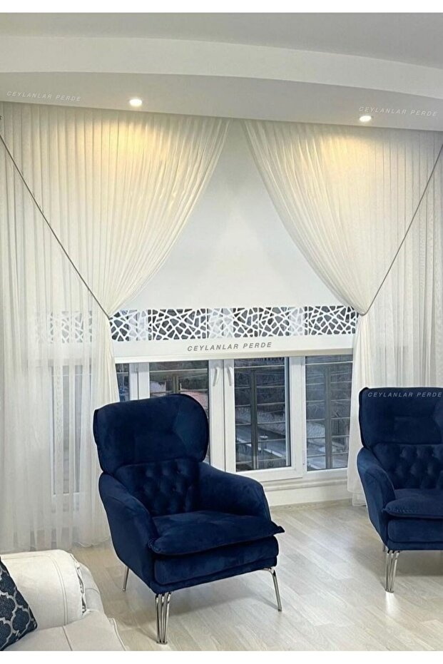 Luxury Liar Double Breasted 2-Piece Rope Included Tulle Curtain Tight Pleat (1/3) Cyn-08