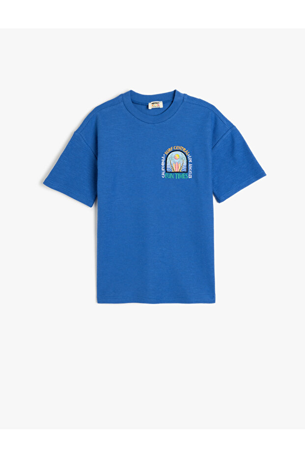 Crew Neck Short Sleeve Cotton T-Shirt with Embroidery Detail