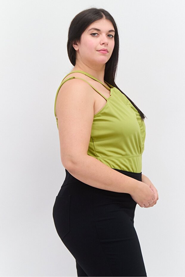 بدلة جسم نسائية بدون أكمام بمقاسات كبيرة، زيتوني - 2