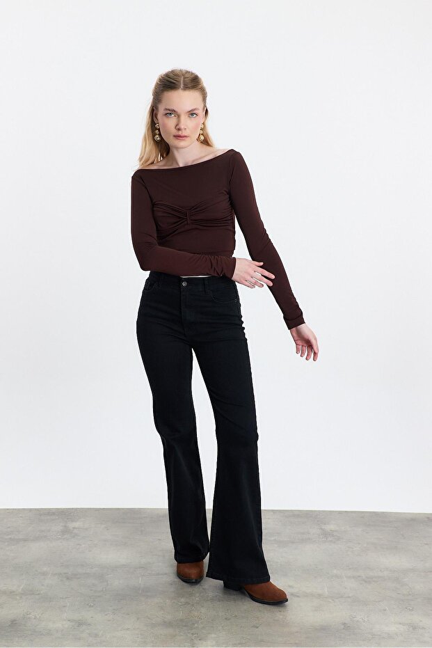 موديل 20178 بلوزة برباط باللون البني - 8