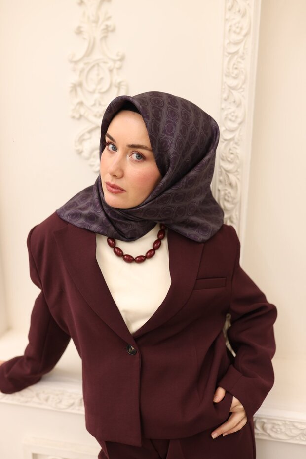 Gözenek Desen Twill İpek Eşarp - 4