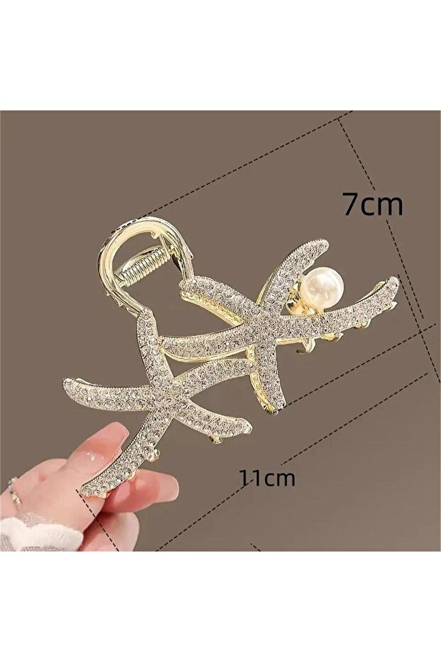 Gold Crystal and Pearl Starfish Latch Clasp