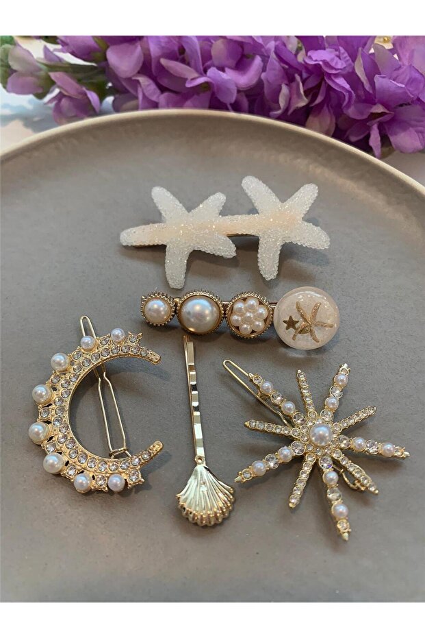 Set of 5 Ecru Gold Buckles with Starfish