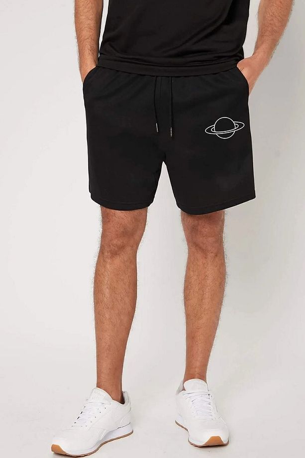 Unisex Satürn Baskılı Renkli Basic Şort - 3