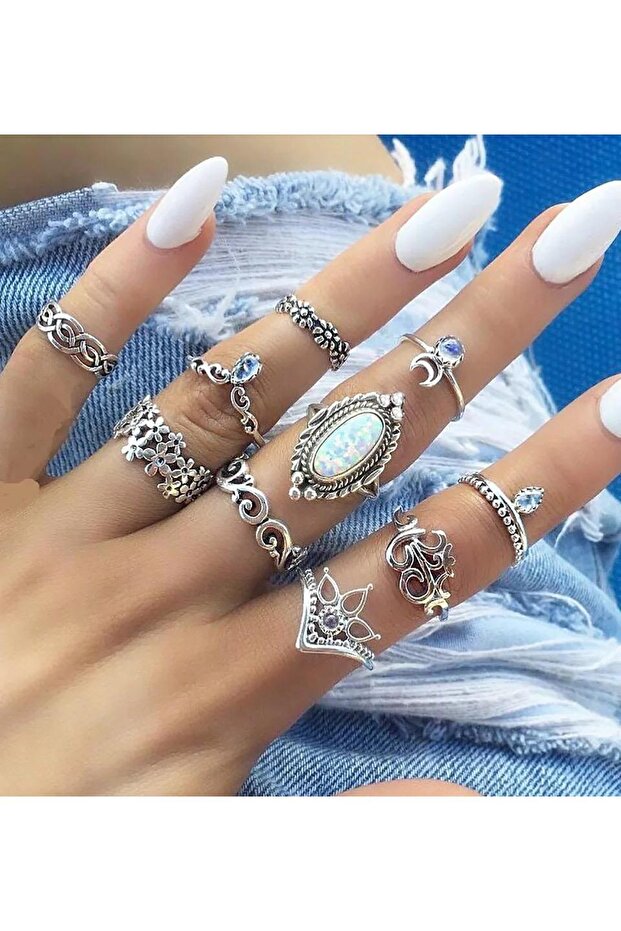 Women's Multiple Silver Ring Set