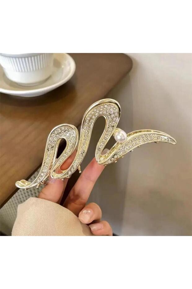 Gold Crystal and Pearl Curved Large Latch Buckle