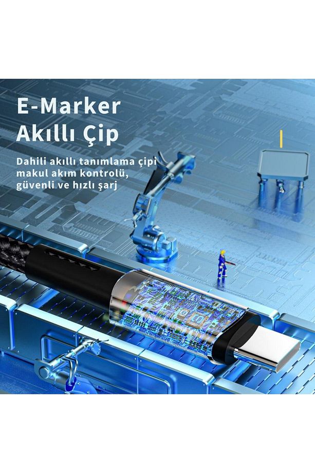 Led Işıklı 3metre 5a 100w Type C To Type C Şarj Kablosu Örgü Kopmaz Kablo Şarj Akım Koruma - 4