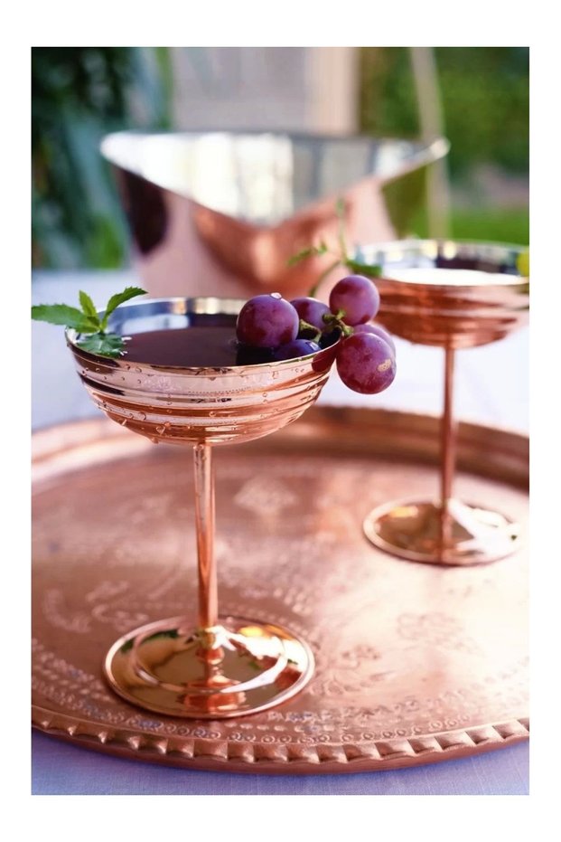 Copper Wine Glass Set, Sliced ​​Design, Copper Color, Set of 2