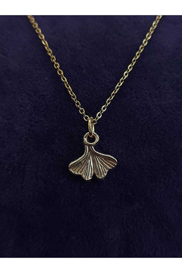 Ginkgo Yaprağı Figürlü Altın Kaplama Taşsız Çelik Kolye - 1